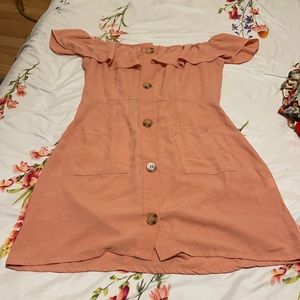 Missguided Peach off the shoulder summer dress